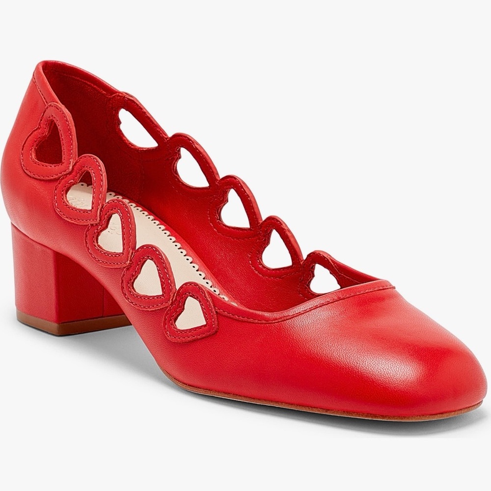 cinq a sept Red Heart-Cut Block Heel Pumps